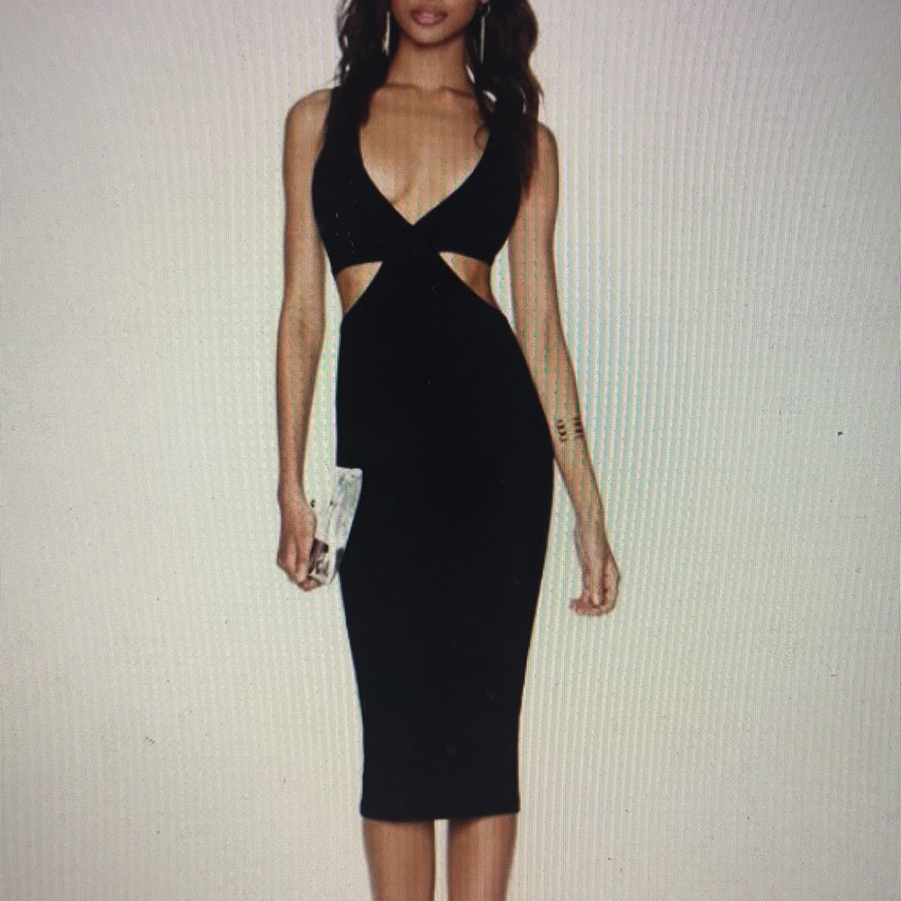 Nasty Gal Low Cut Black Midi Dress XS